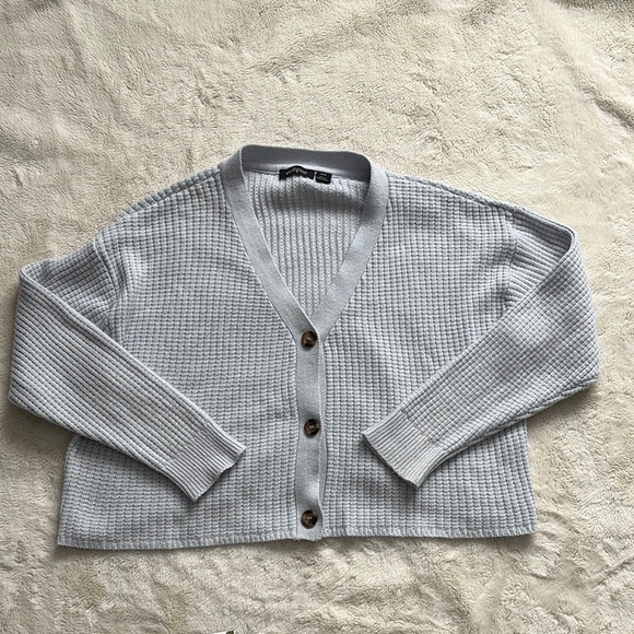 Eclipse Baby Blue Waffle Knit Cropped Cardigan | Button Front Sweater | Size M - Picture 1 of 7